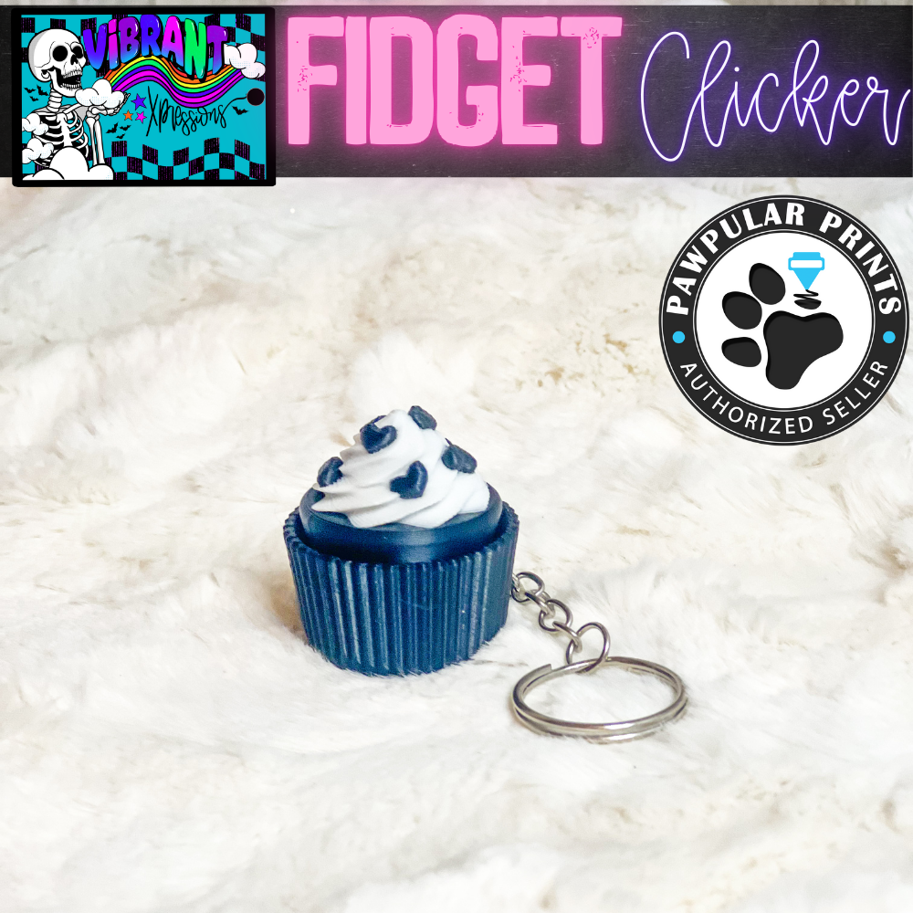 Cupcake Fidget Clicker Keychain - Black and White