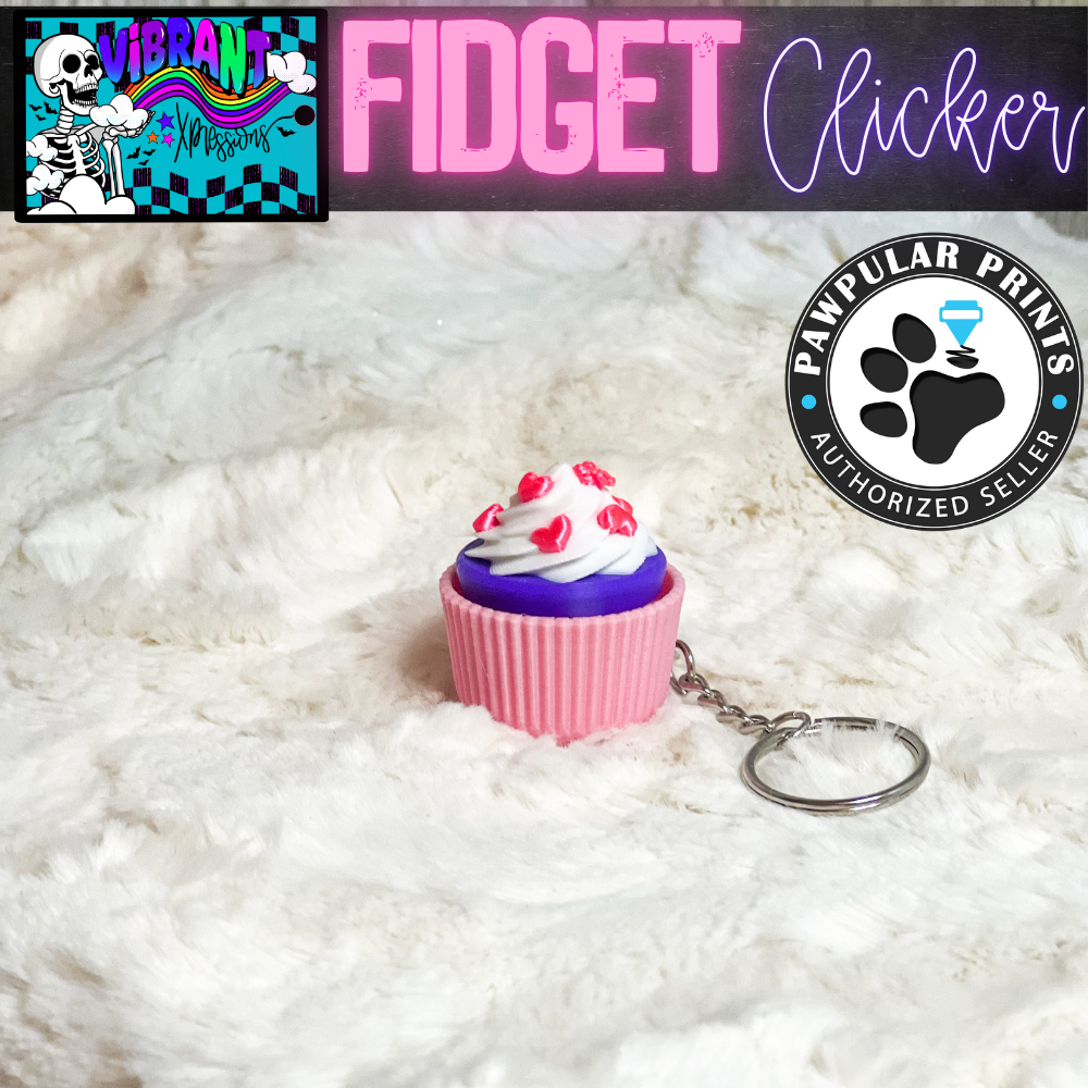 Cupcake Fidget Clicker Keychain - Pink, Purple, Hot Pink