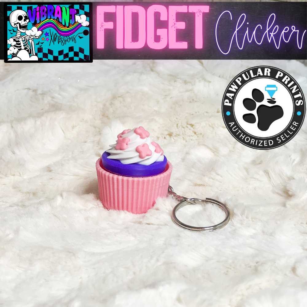 Cupcake Fidget Clicker Keychain - Pink, Purple,  Pink