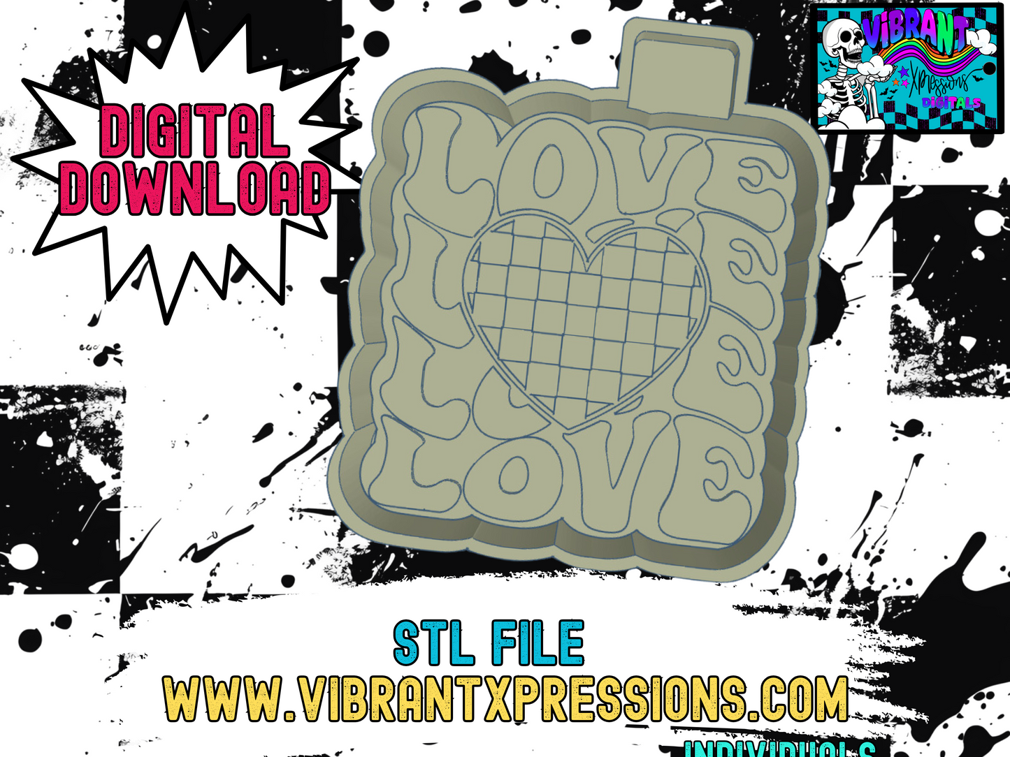 Retro Love Checkered Heart Housing Mold Maker STL File