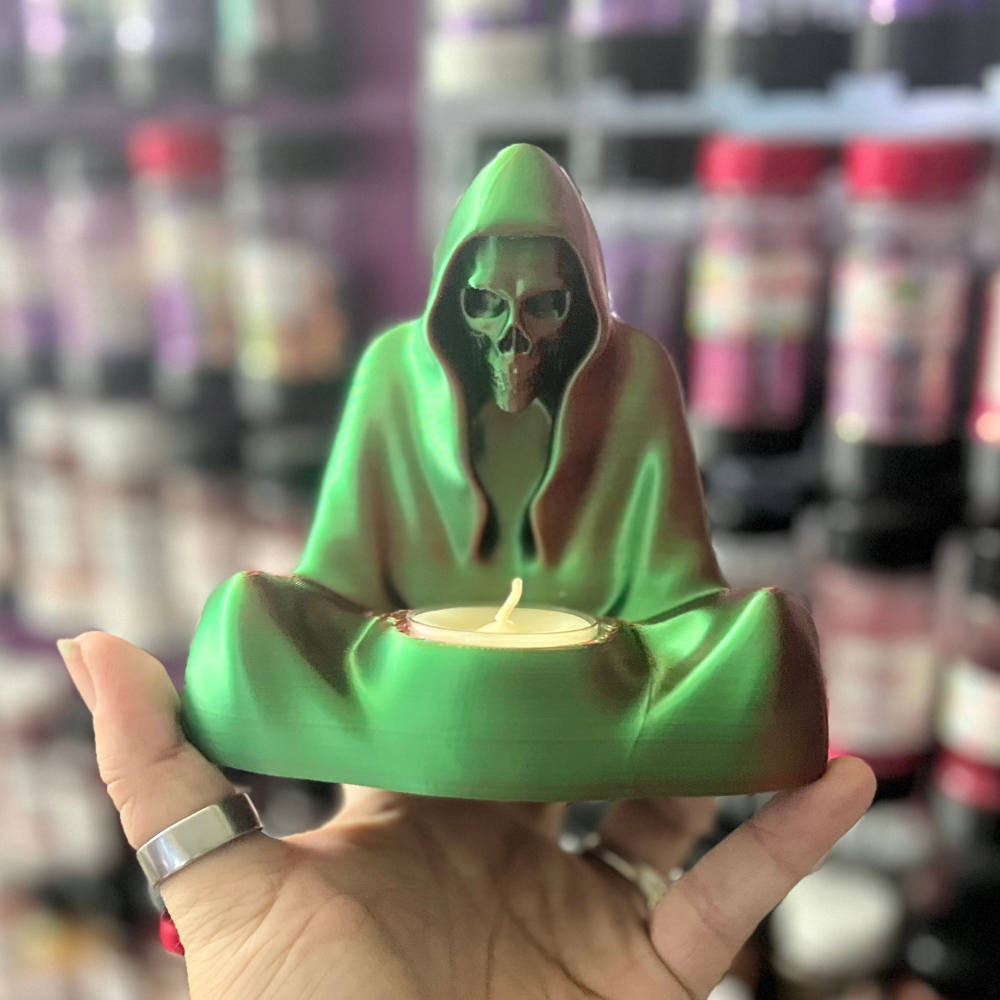 Hooded Figure with Skeleton Face LED Tealight Holder